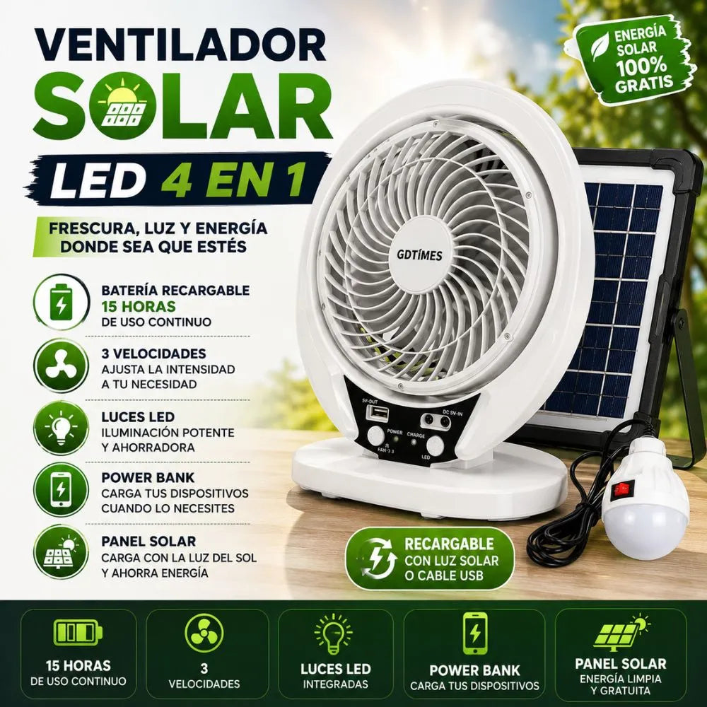 VENTILADOR SOLAR |RECARGABLE  4 EN 1